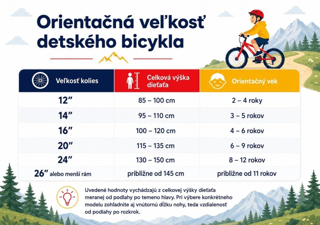 tabuľka orientačnej veľkosti detského bicykla
